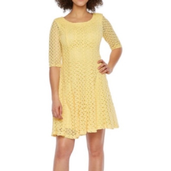 Rabbit Rabbit Rabbit Yellow Lace Fit Flare Dress - Picture 1 of 9